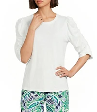 Investments Petite Size 3/4 Ruched Sleeve Crew Neck Top