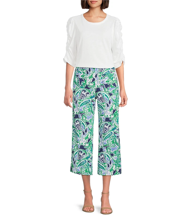 Investments Petite Size 3/4 Ruched Sleeve Crew Neck Top