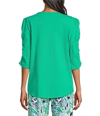 Investments Petite Size 3/4 Ruched Sleeve Crew Neck Top