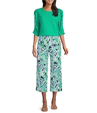 Investments Petite Size 3/4 Ruched Sleeve Crew Neck Top