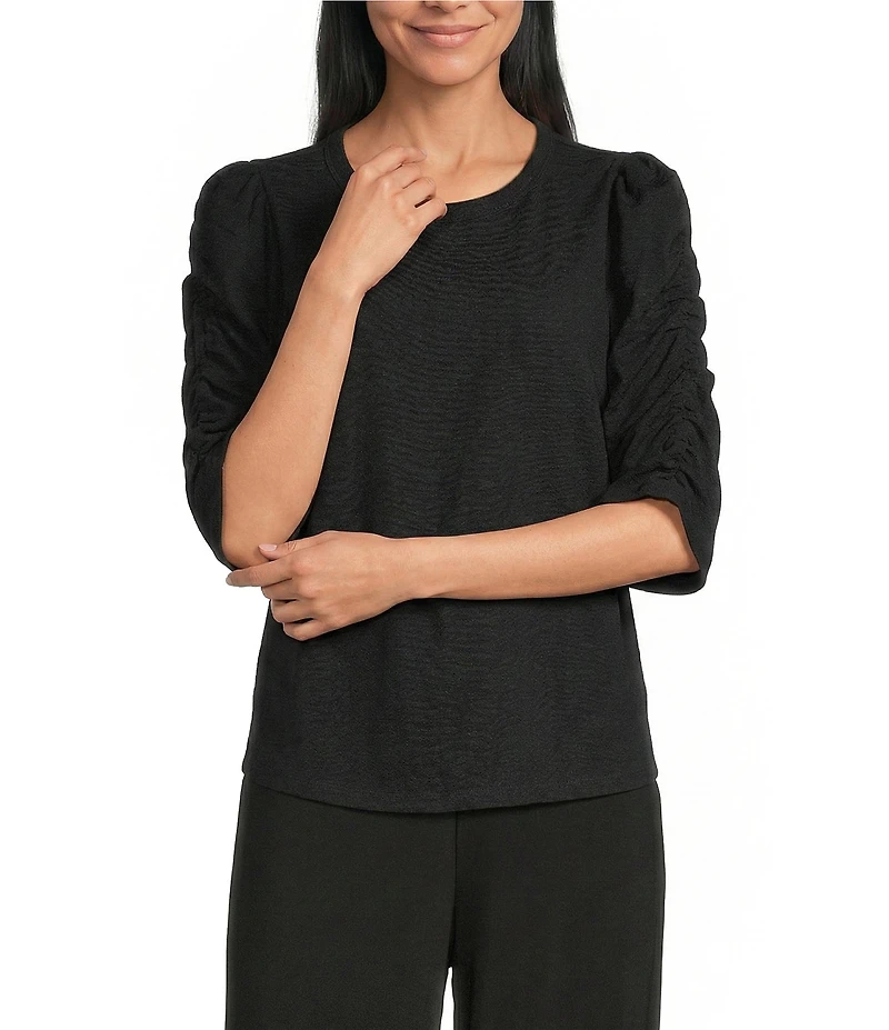 Investments Petite Size 3/4 Ruched Sleeve Crew Neck Top