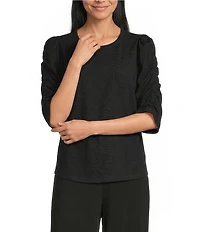 Investments Petite Size 3/4 Ruched Sleeve Crew Neck Top