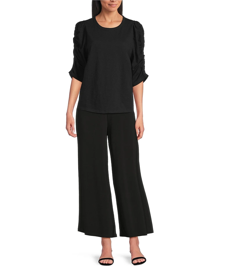 Investments Petite Size 3/4 Ruched Sleeve Crew Neck Top