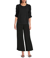 Investments Petite Size 3/4 Ruched Sleeve Crew Neck Top