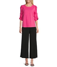 Investments Petite Size 3/4 Ruched Sleeve Crew Neck Top