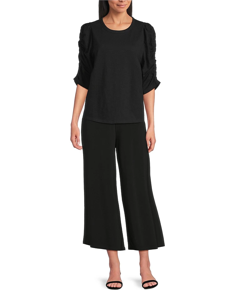 Investments Petite Size 3/4 Ruched Sleeve Crew Neck Top