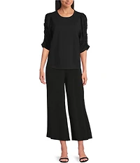 Investments Petite Size 3/4 Ruched Sleeve Crew Neck Top