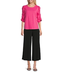 Investments Petite Size 3/4 Ruched Sleeve Crew Neck Top