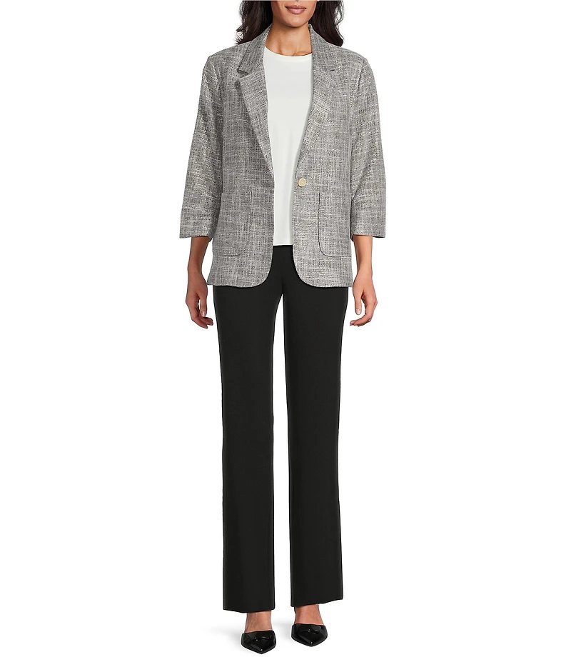 Investments Petite Size 3/4 Ruched Sleeve Notch Lapel Lined Button Front Blazer