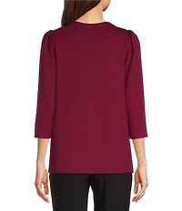 Investments Petite Size 3/4 Sleeve Envelope Neck Knit Top