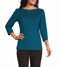 Investments Petite Size 3/4 Sleeve Envelope Neck Knit Top