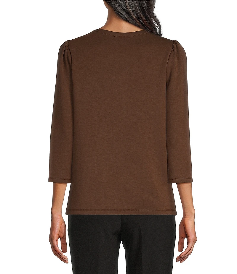 Investments Petite Size 3/4 Sleeve Envelope Neck Knit Top