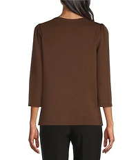 Investments Petite Size 3/4 Sleeve Envelope Neck Knit Top