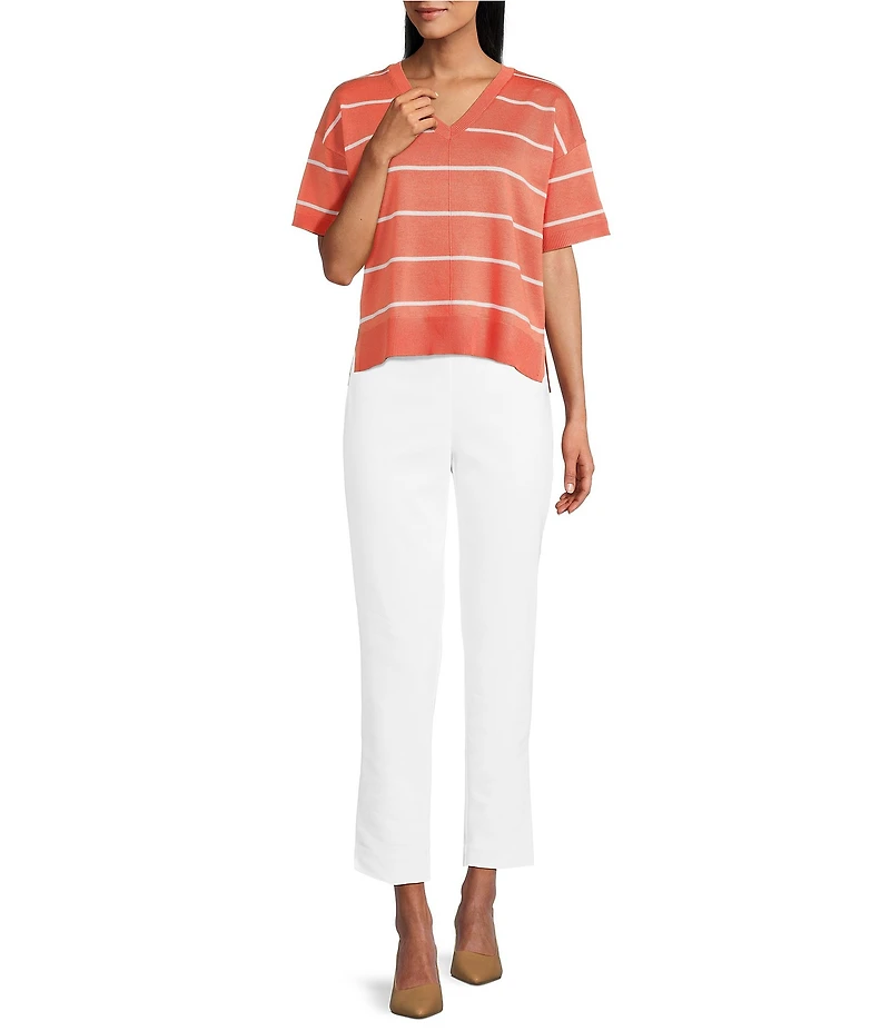 Investments Petite Size 3/4 Sleeve V-Neck Striped Sweater Top