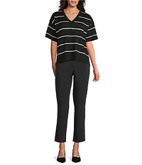 Investments Petite Size 3/4 Sleeve V-Neck Striped Sweater Top