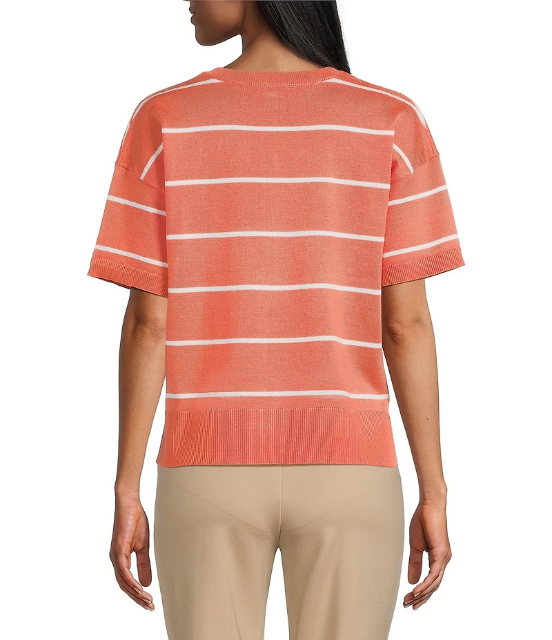 Investments Petite Size 3/4 Sleeve V-Neck Striped Sweater Top