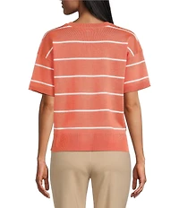 Investments Petite Size 3/4 Sleeve V-Neck Striped Sweater Top