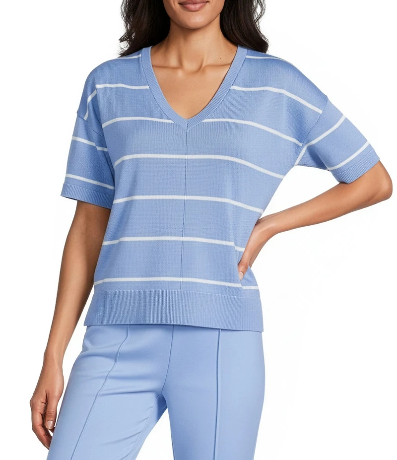 Investments Petite Size 3/4 Sleeve V-Neck Striped Sweater Top
