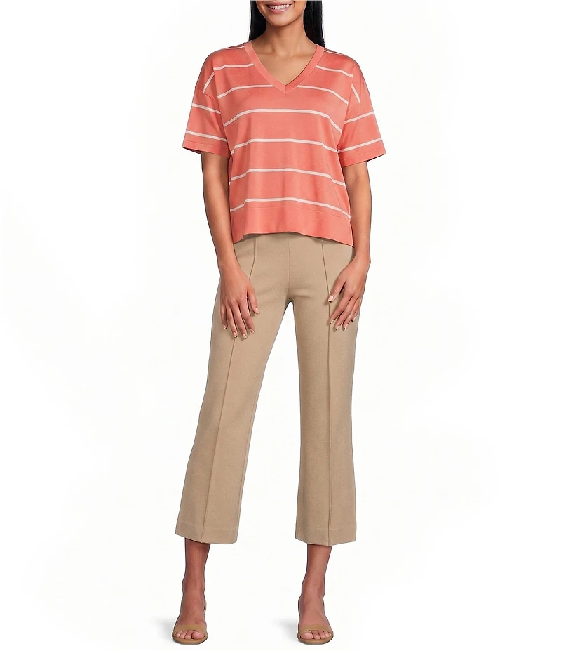 Investments Petite Size 3/4 Sleeve V-Neck Striped Sweater Top