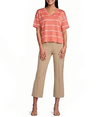 Investments Petite Size 3/4 Sleeve V-Neck Striped Sweater Top
