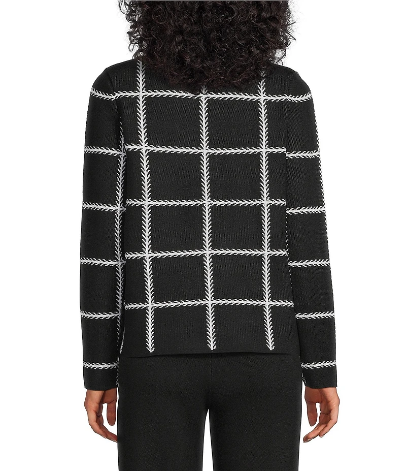 Investments Petite Size Black Checked Long Sleeve Crew Neck Pullover Top