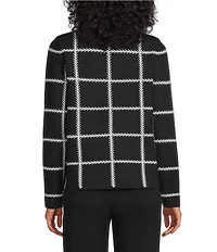 Investments Petite Size Black Checked Long Sleeve Crew Neck Pullover Top