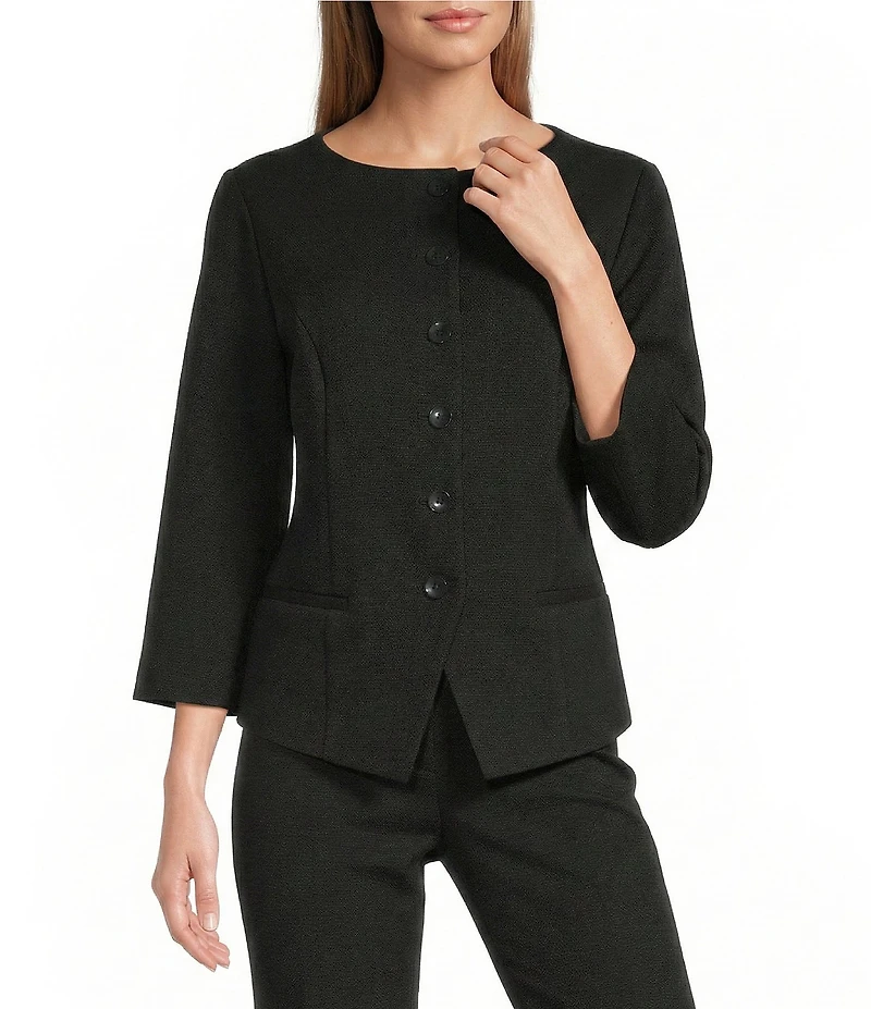 Investments Petite Size Boat Neck Button Front 3/4 Sleeve Pique Jacket