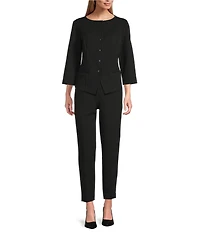 Investments Petite Size Boat Neck Button Front 3/4 Sleeve Pique Jacket