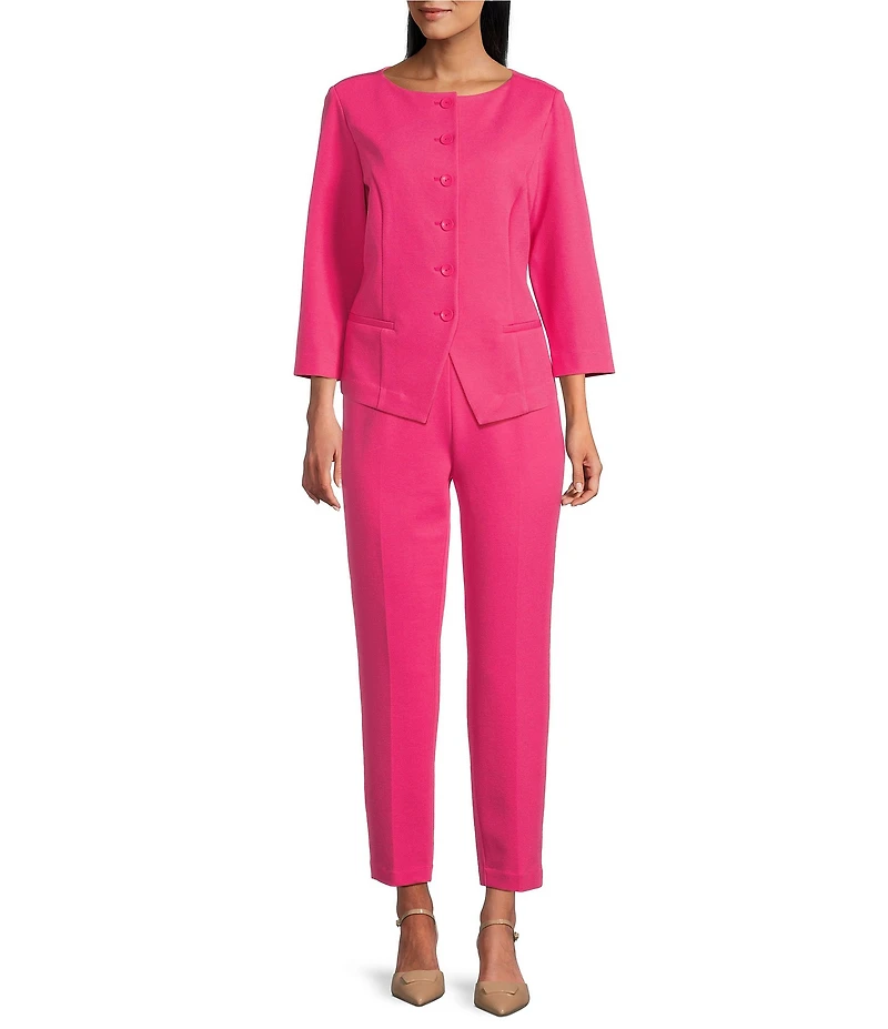 Investments Petite Size Boat Neck Button Front 3/4 Sleeve Pique Jacket