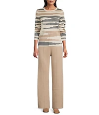 Investments Petite Size Broken Stripe Long Sleeve Crew Neck Pullover Top