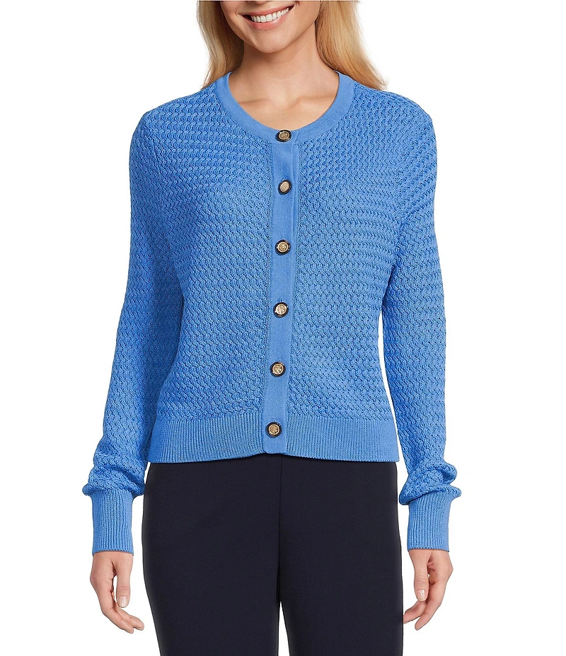 Investments Petite Size Charlotte Crew Neck Long Sleeve Button Front Cardigan