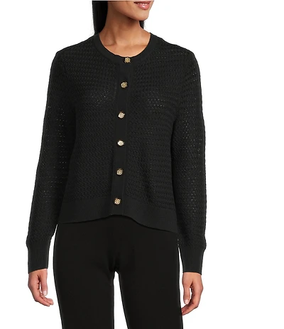 Investments Petite Size Charlotte Crew Neck Long Sleeve Button Front Cardigan