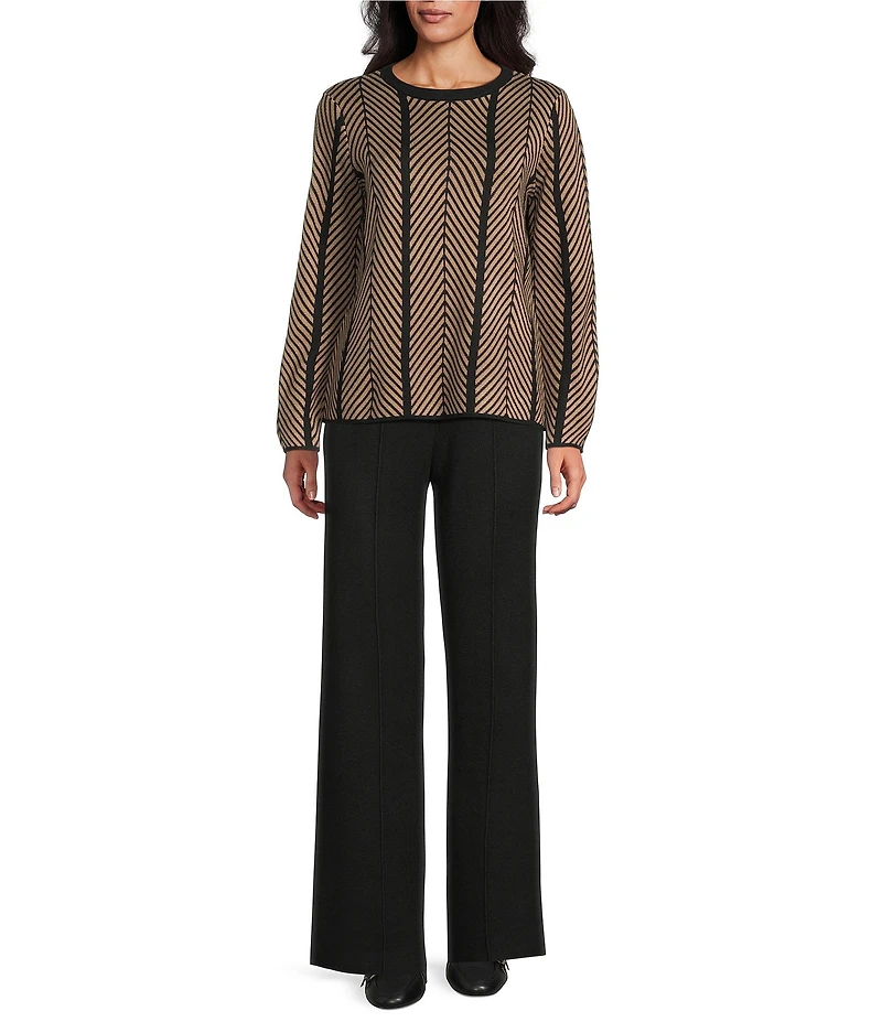 Investments Petite Size Chevron Stripe Long Sleeve Crew Neck Pullover Top