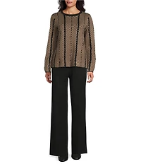 Investments Petite Size Chevron Stripe Long Sleeve Crew Neck Pullover Top