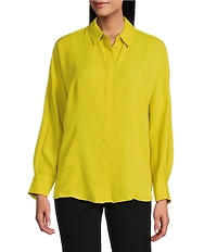 Investments Petite Size Dolman Long Sleeve Button Front Point Collar Blouse