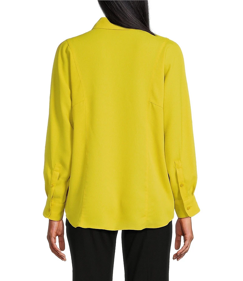 Investments Petite Size Dolman Long Sleeve Button Front Point Collar Blouse