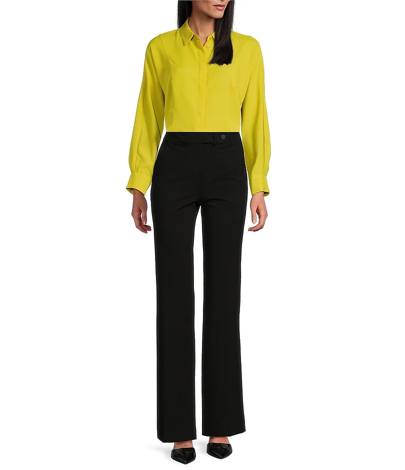 Investments Petite Size Dolman Long Sleeve Button Front Point Collar Blouse