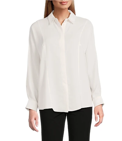Investments Petite Size Dolman Long Sleeve Button Front Point Collar Blouse