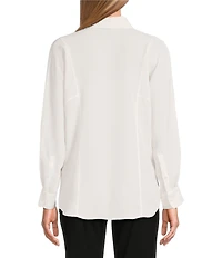 Investments Petite Size Dolman Long Sleeve Button Front Point Collar Blouse