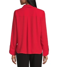 Investments Petite Size Haute Red Long Flounce Sleeve Point Collar Neck Top