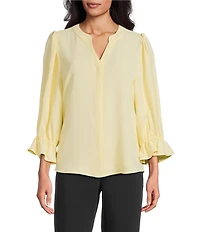 Investments Petite Size Julie 3/4 Sleeve Y-Neck Button Down Blouse