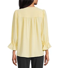 Investments Petite Size Julie 3/4 Sleeve Y-Neck Button Down Blouse