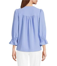 Investments Petite Size Julie 3/4 Sleeve Y-Neck Button Down Blouse