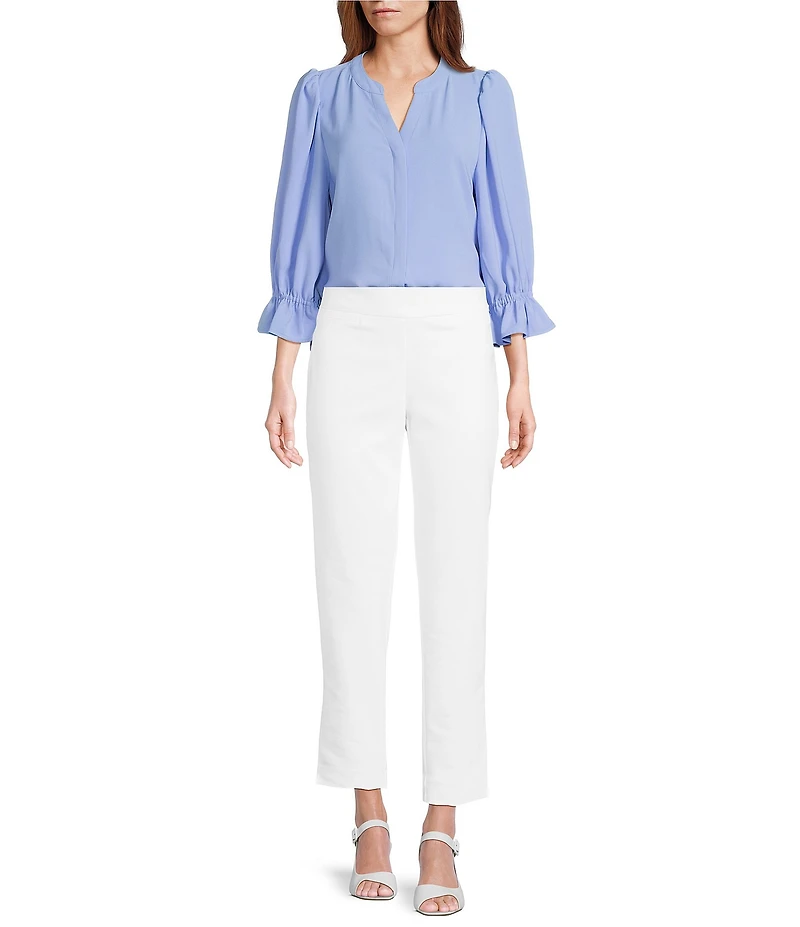 Investments Petite Size Julie 3/4 Sleeve Y-Neck Button Down Blouse