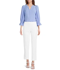 Investments Petite Size Julie 3/4 Sleeve Y-Neck Button Down Blouse