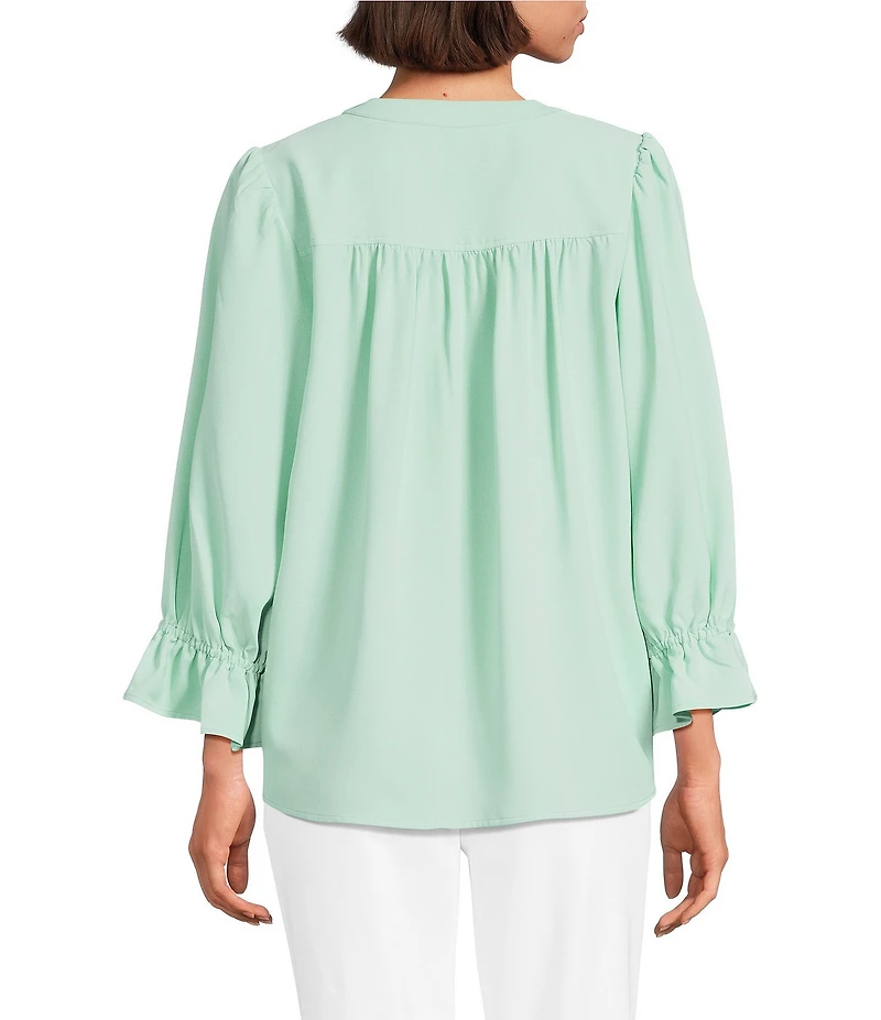 Investments Petite Size Julie 3/4 Sleeve Y-Neck Button Down Blouse