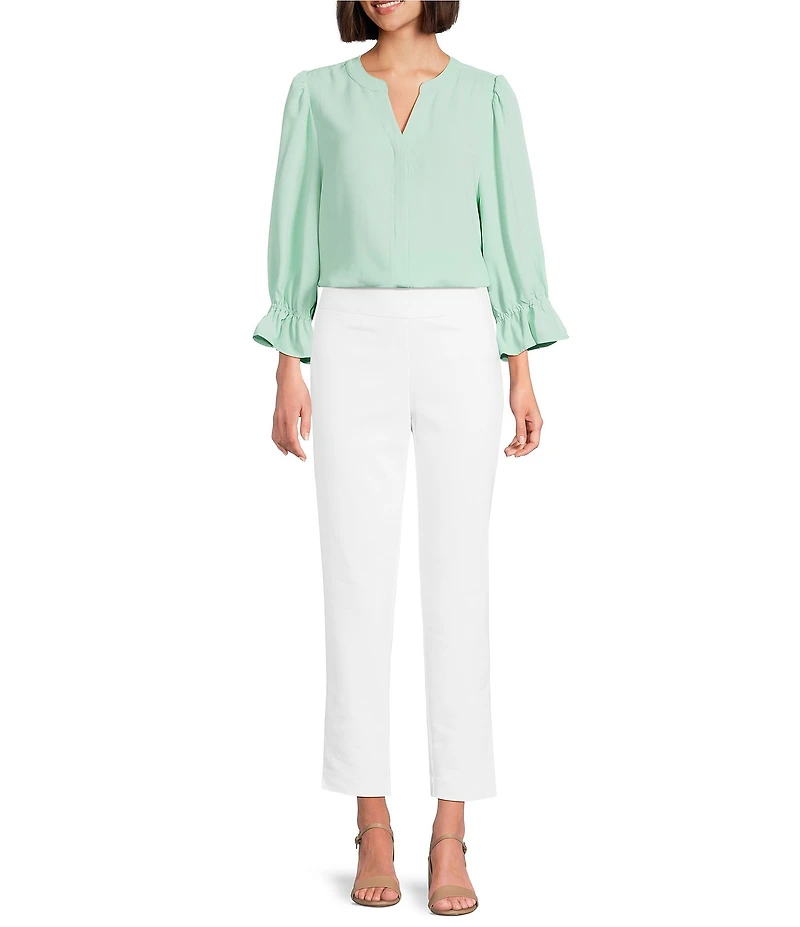 Investments Petite Size Julie 3/4 Sleeve Y-Neck Button Down Blouse