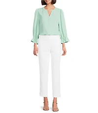 Investments Petite Size Julie 3/4 Sleeve Y-Neck Button Down Blouse