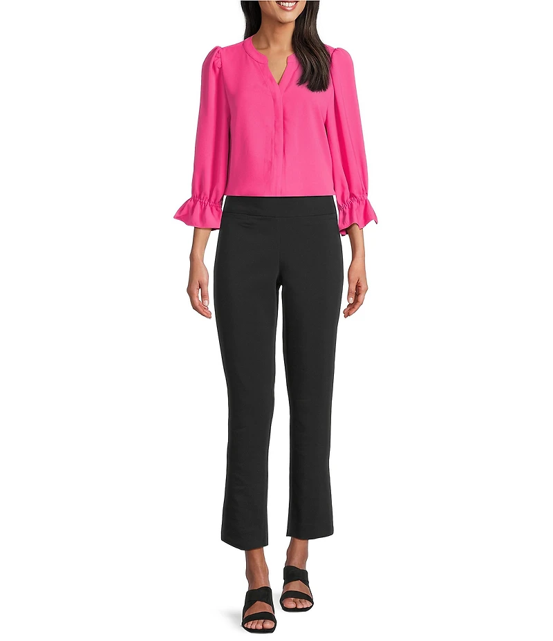 Investments Petite Size Julie 3/4 Sleeve Y-Neck Button Down Blouse