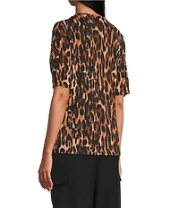 Investments Petite Size Knit Animal Print Elbow Length Sleeve Crew Neck Top